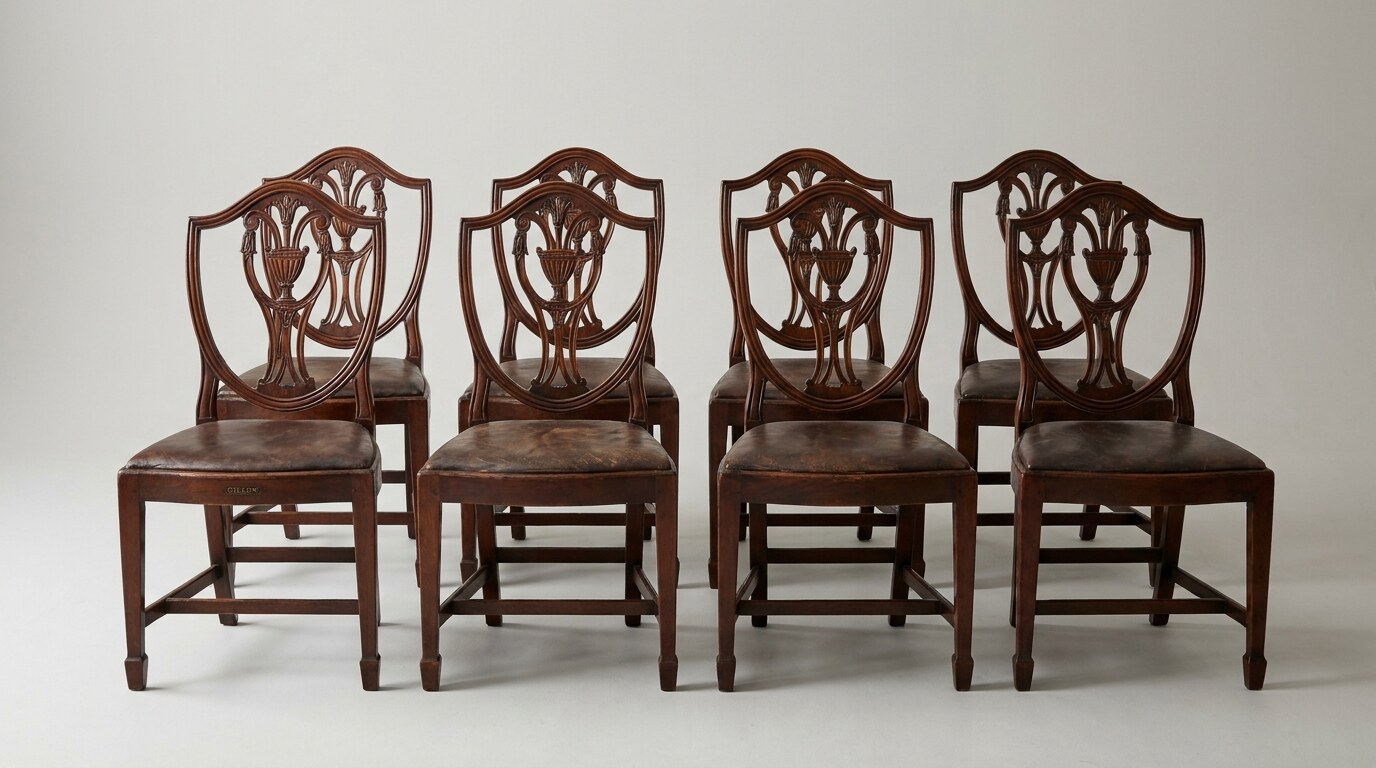 A set of eight George III mahogany dining chairs, c. 1785, stamped Gillow