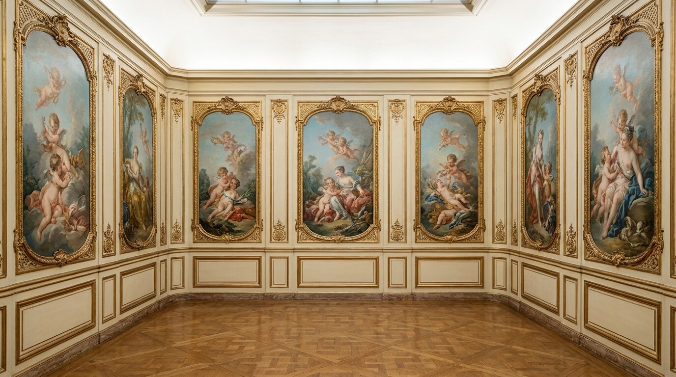 The Boucher Room at the Frick Collection, New York, with eight 1750–1751 boiserie panels designed for Madame de Pompadour
