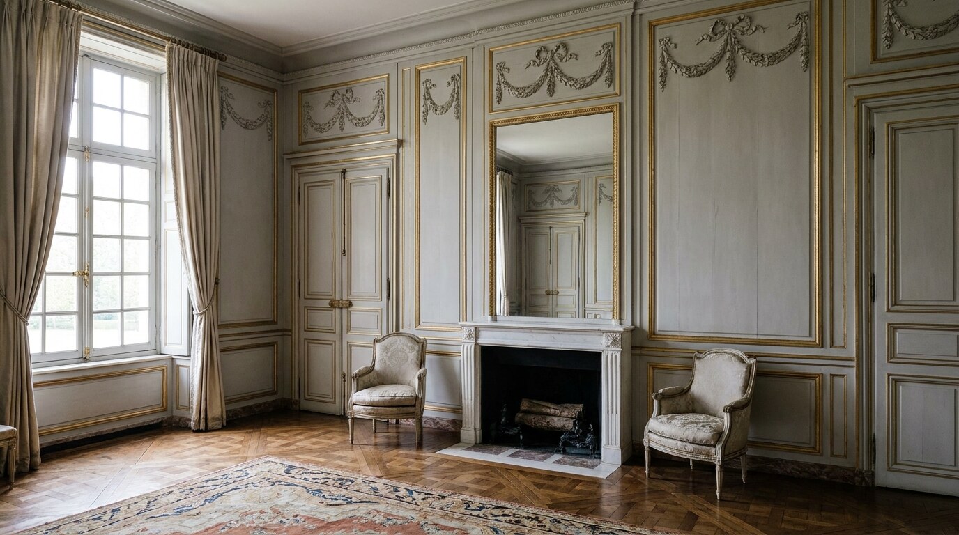The Salon de Compagnie at the Petit Trianon, Louis XVI boiserie installed 1779–1781 by Richard Mique