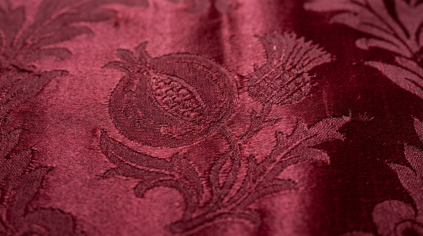 Renaissance pomegranate-pattern silk damask, single-colour self-patterned weave