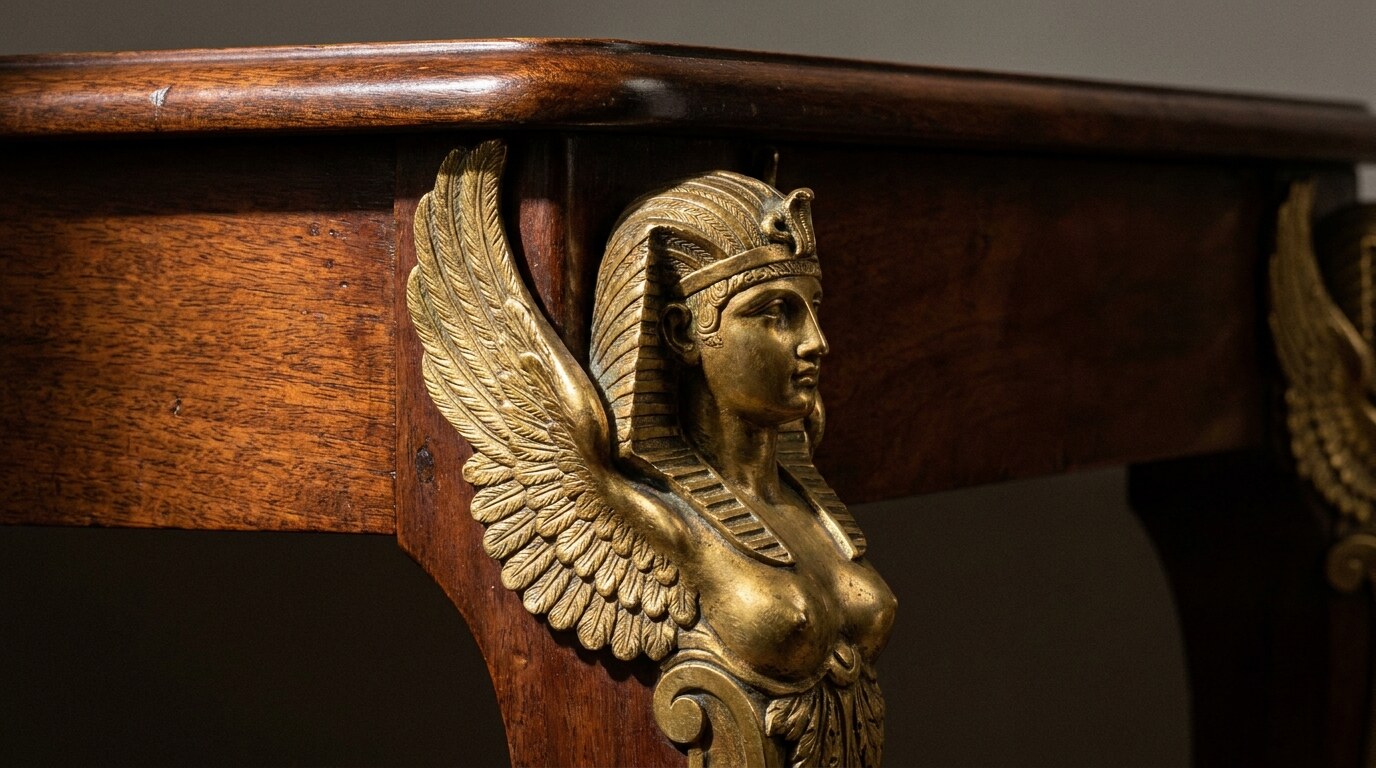 Ormolu sphinx mount on an Empire-period mahogany commode by Jacob-Desmalter