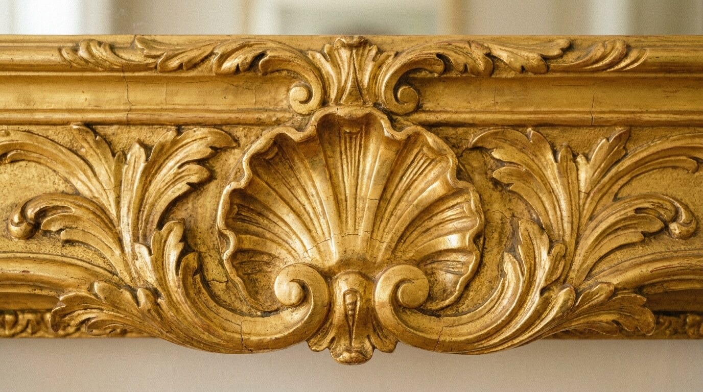 A water-gilded Versailles-period giltwood frame, with burnished raised ornament and matte recessed ground