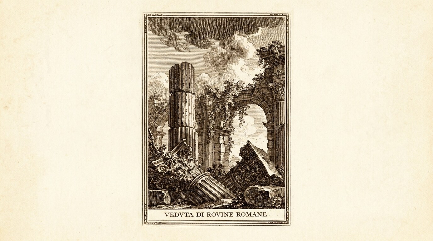 A Piranesi-style etching of Roman ruins, the visual canon for British Tour purchases