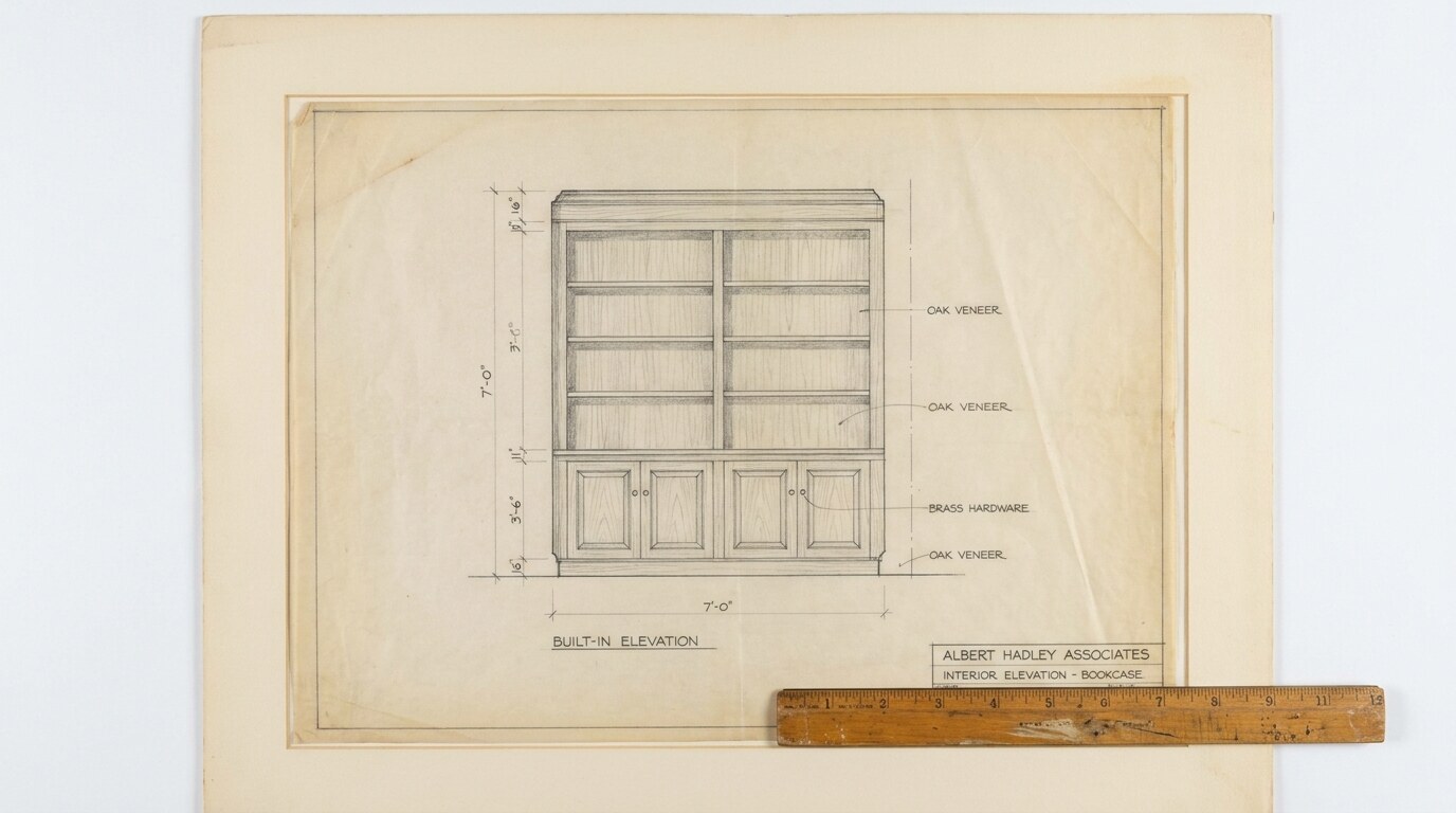 A measured drawing in the manner of Albert Hadley's archive at the Cooper Hewitt