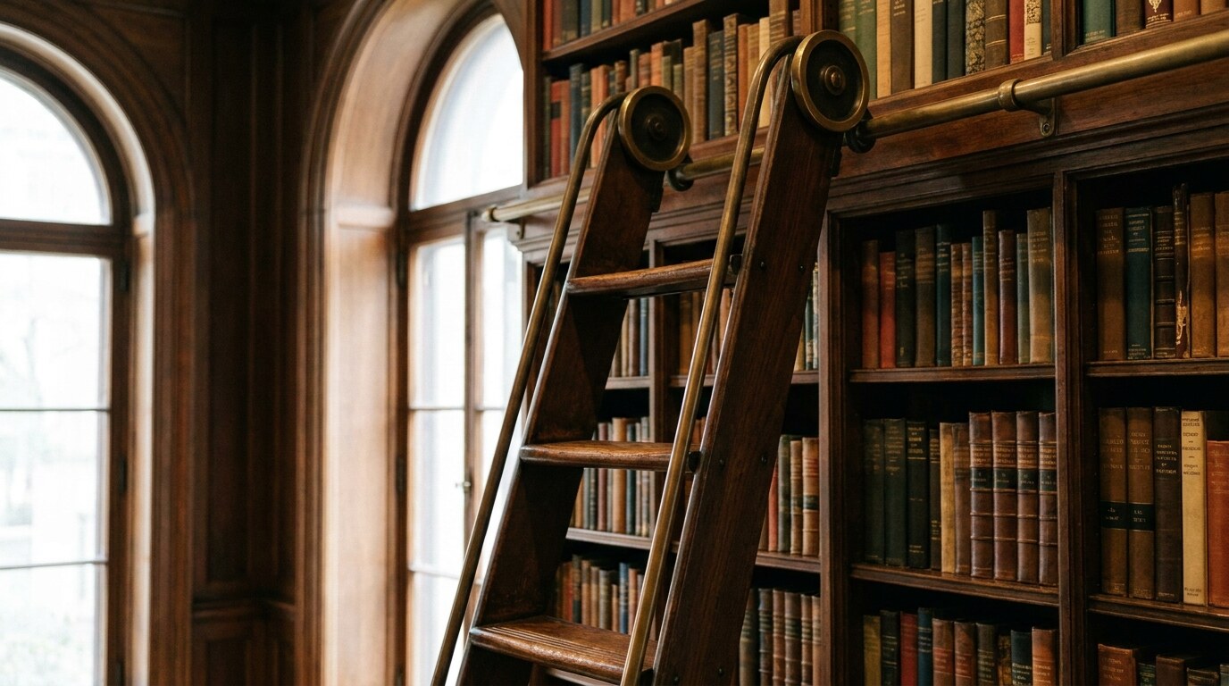 A Putnam Rolling Ladder at the Morgan Library East Room, original 1906 installation