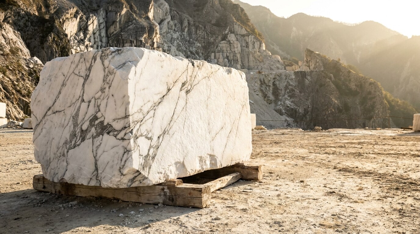 A Statuario block at an Apuan quarry near Carrara, Tuscany