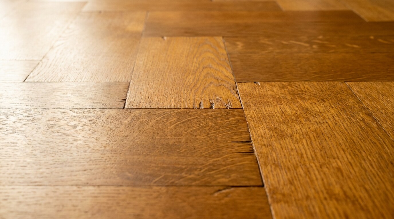 Fumed-and-waxed French oak parquet, the antique surface match for restoration projects