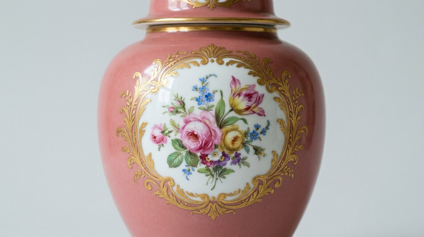 Rose Pompadour ground, used 1757–1764 only, on a Sèvres soft-paste piece