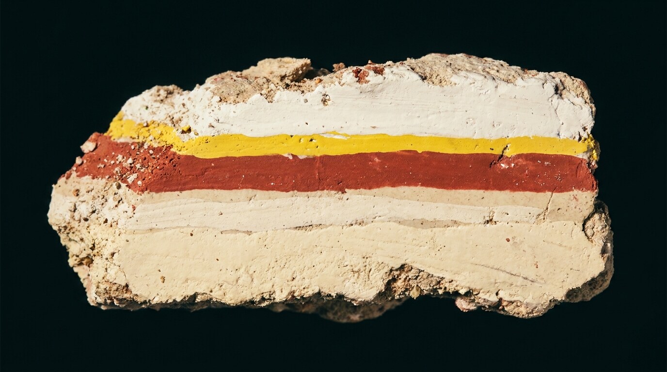 A paint stratigraphy cross-section showing multiple historic paint layers from a Soane interior