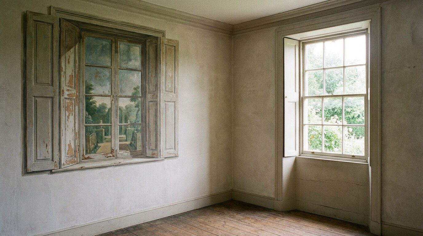 A fausse-fenêtre balancing a real window in an 18th-century symmetric interior