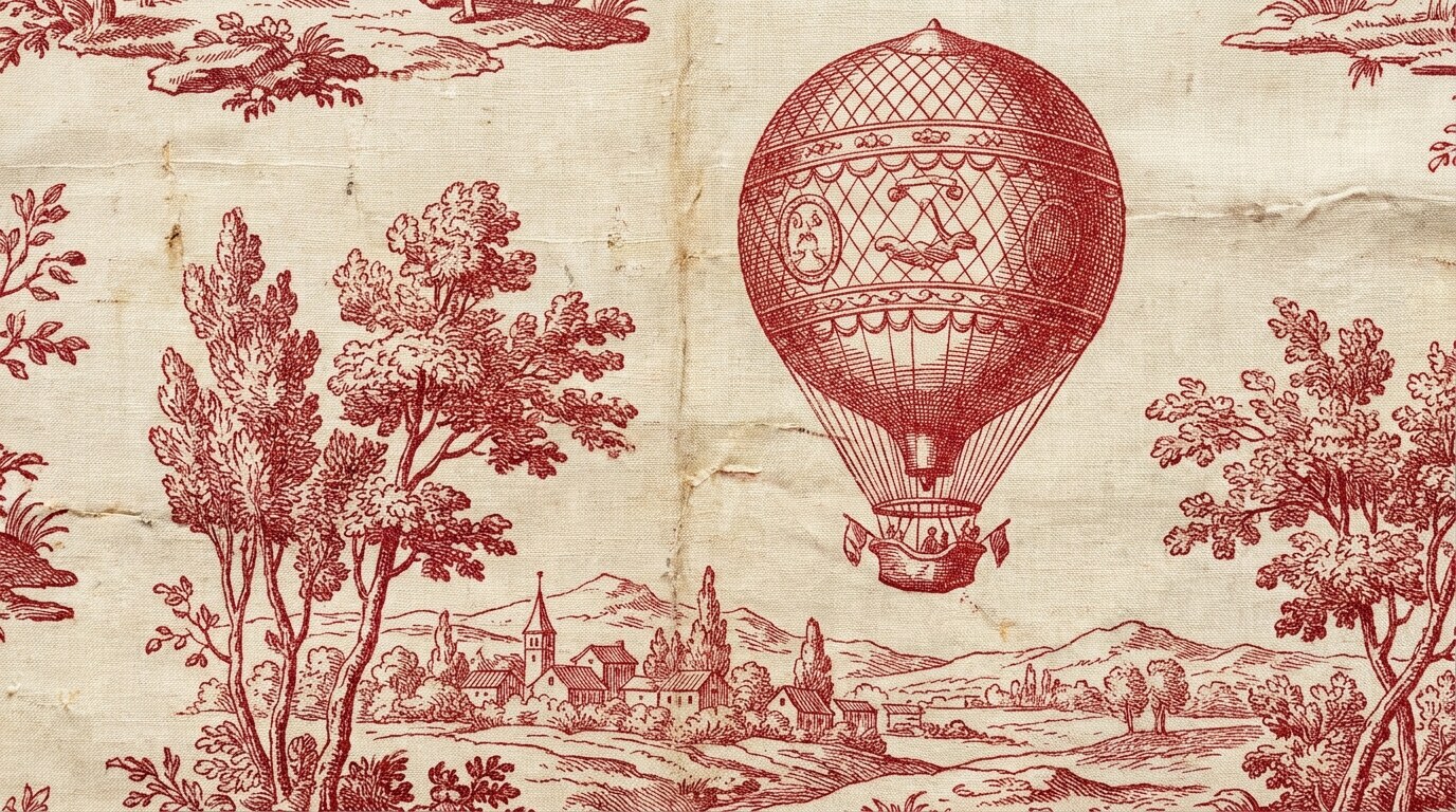 Le Ballon de Gonesse pattern (1784) by Jean-Baptiste Huet, depicting the Montgolfier balloon