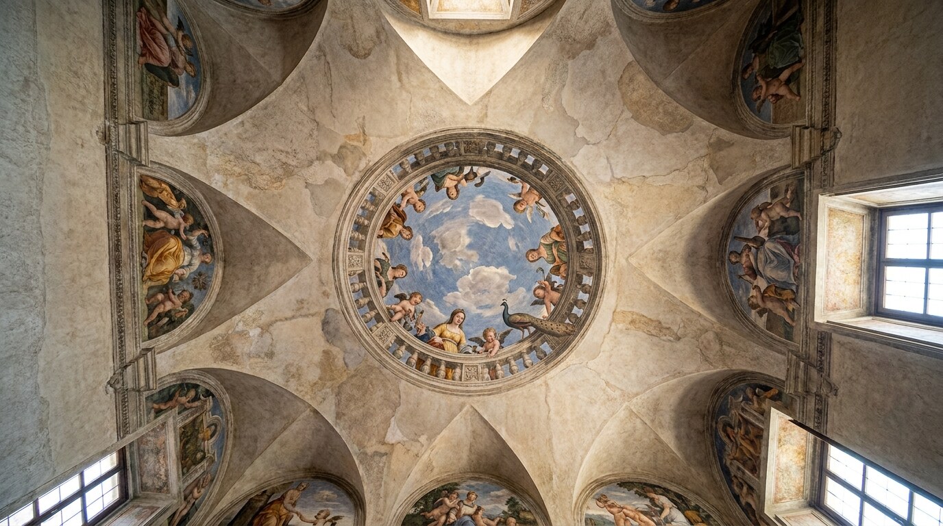 The Camera degli Sposi ceiling oculus by Andrea Mantegna, Palazzo Ducale, Mantua, 1465–1474
