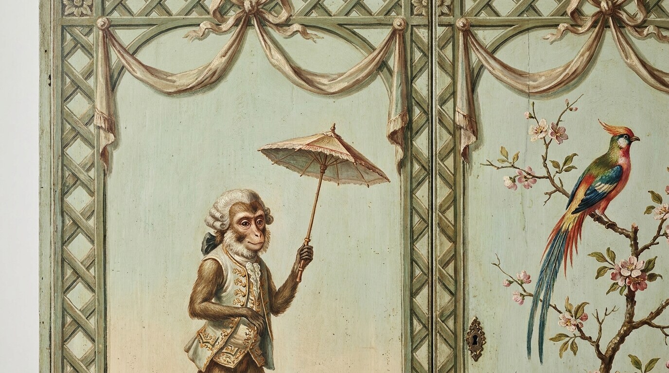 Detail of a cabinet de singerie panel in the manner of Christophe Huet, c. 1750