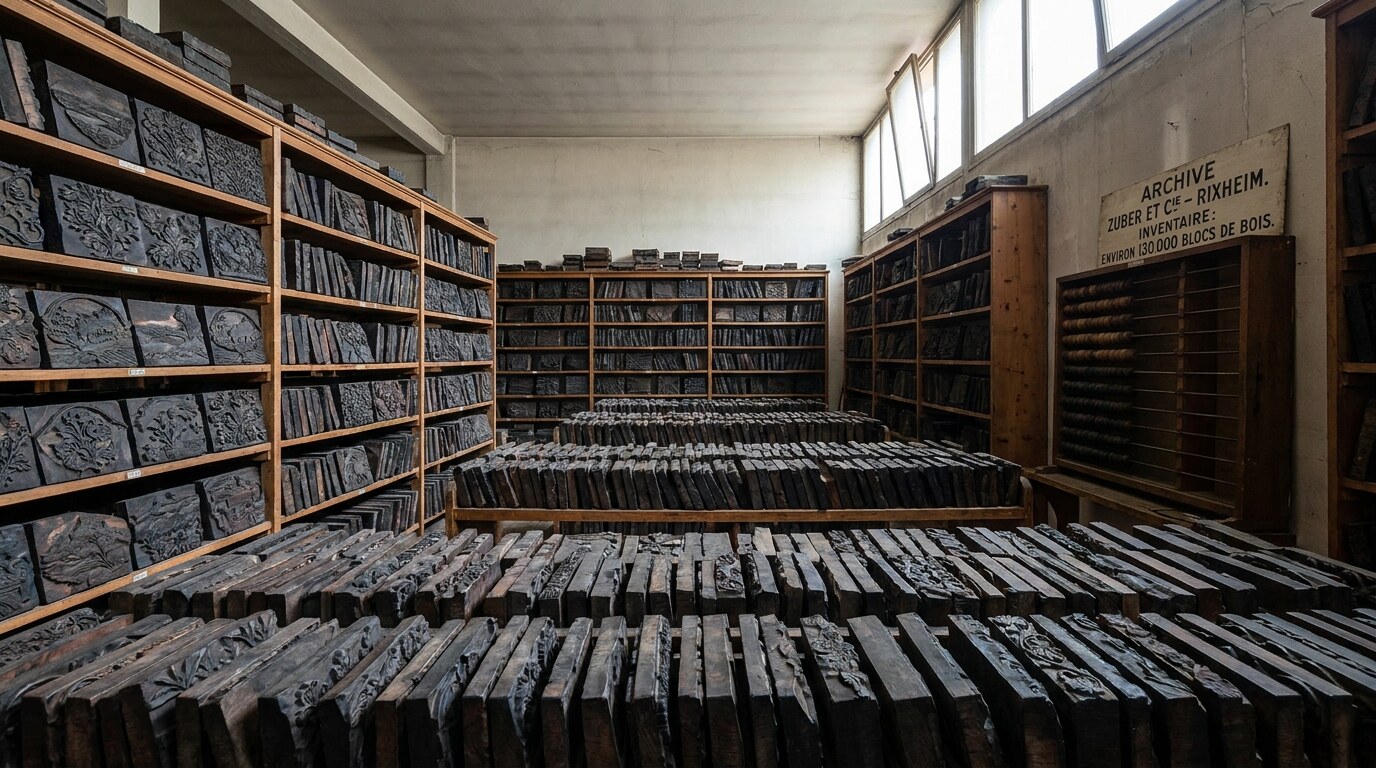 Part of Zuber's 130,000-piece pearwood block archive at Rixheim, Alsace